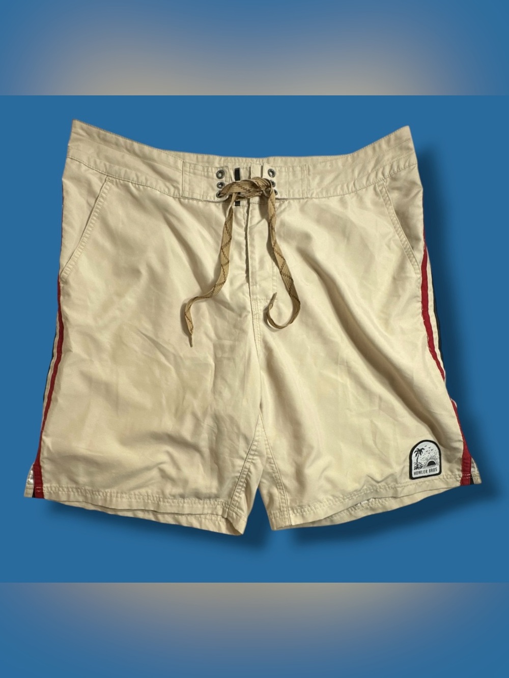 Howler Brothers Mens Bruja Swim Trunks Board Shorts Size 36 Tan Stripe *read*